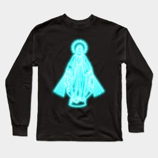 Blue Neon Virgin Mary Long Sleeve T-Shirt